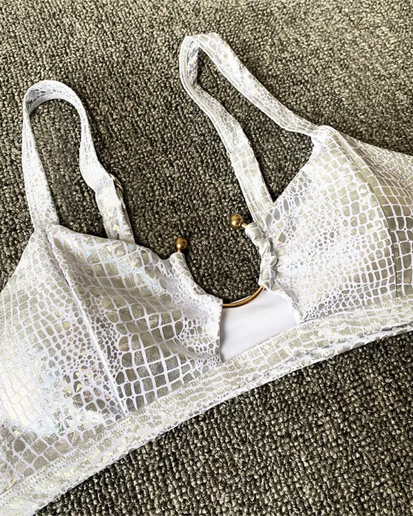 SnakeSkin Fabric Cut Out  High Waisted Bikini Sets