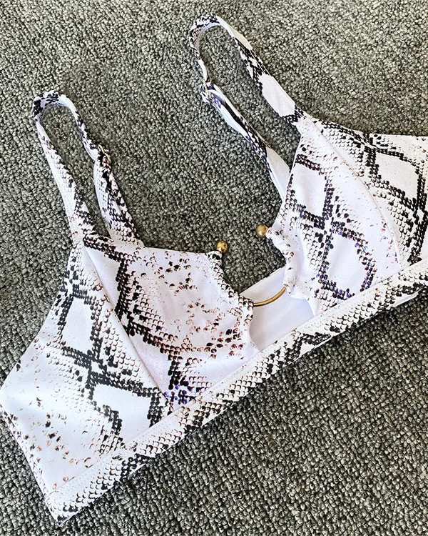 SnakeSkin Print Cut Out  High Waisted Bikini Sets