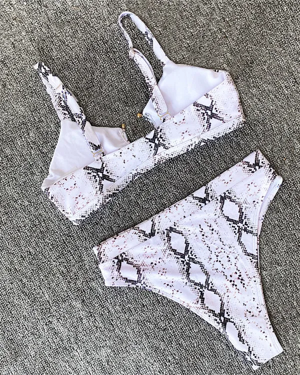 SnakeSkin Print Cut Out  High Waisted Bikini Sets