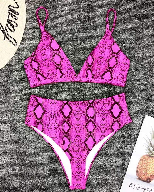 Snakeskin Print High Waisted Bikini Sets