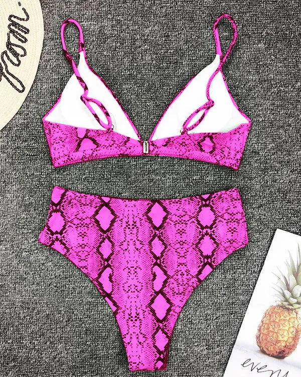 Snakeskin Print High Waisted Bikini Sets