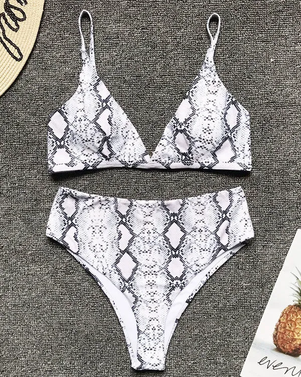 Snakeskin Print High Waisted Bikini Sets