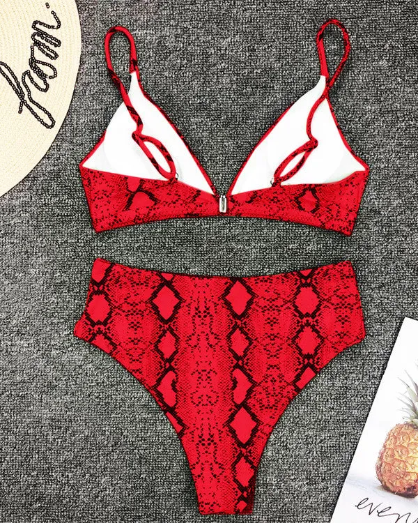 Snakeskin Print High Waisted Bikini Sets