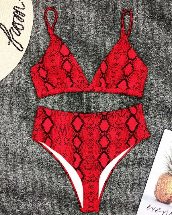 Snakeskin Print High Waisted Bikini Sets