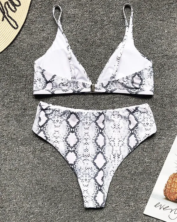 Snakeskin Print High Waisted Bikini Sets