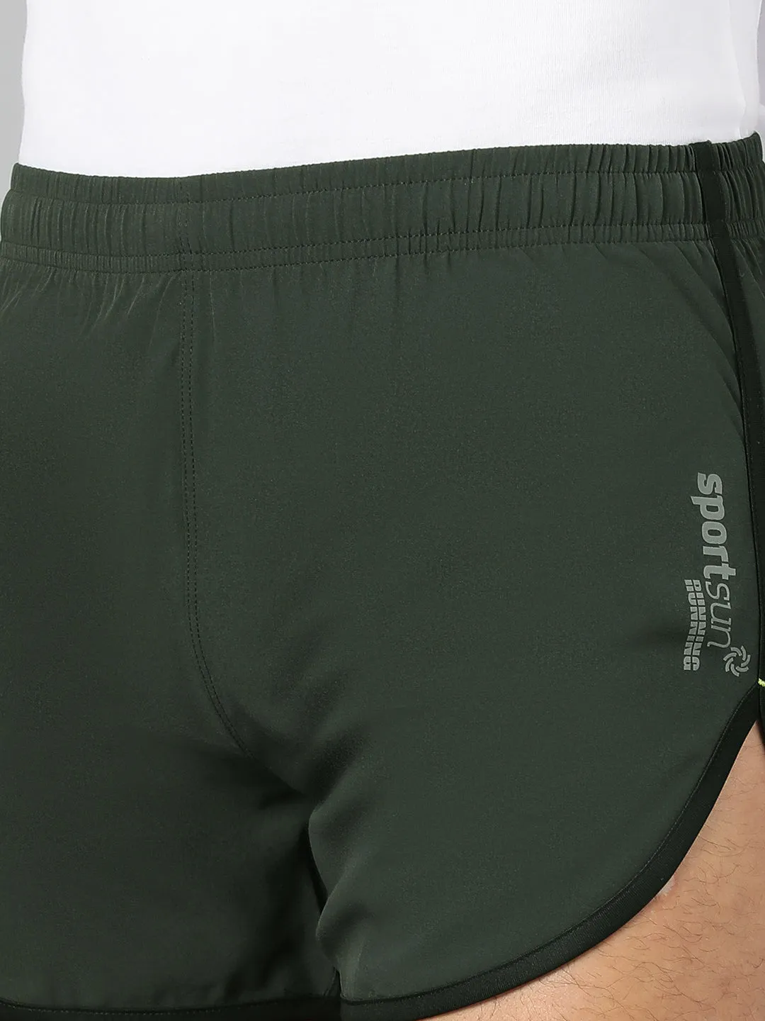 Sport Sun Solid Men NS Lycra Olive Running Shorts