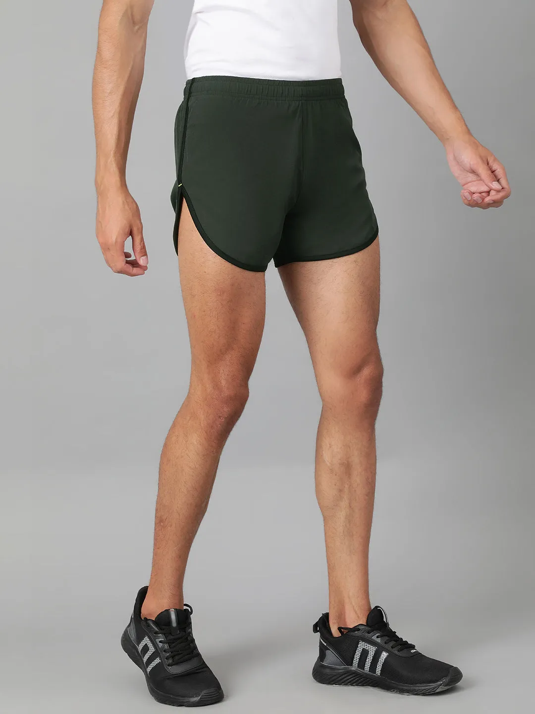 Sport Sun Solid Men NS Lycra Olive Running Shorts