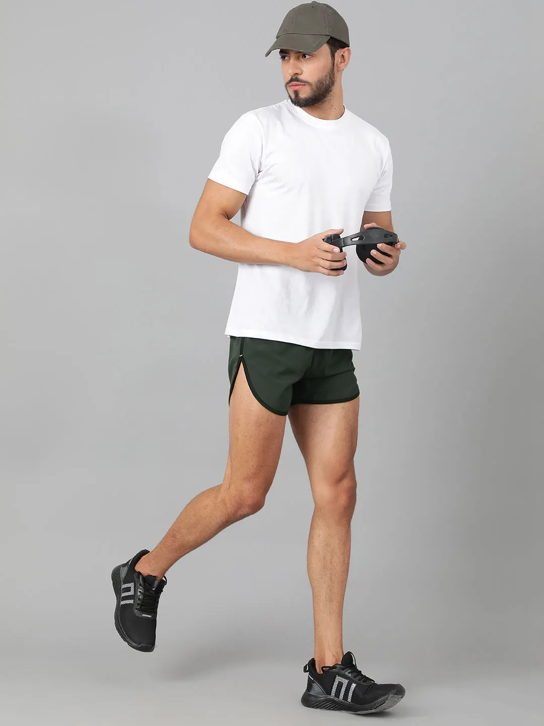 Sport Sun Solid Men NS Lycra Olive Running Shorts