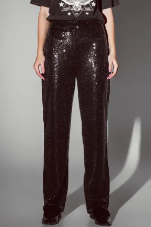 Straight Leg Sequin Pants in Black