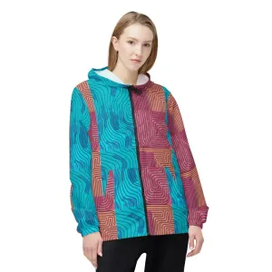 Stylish & Functional Red Abstract Lines Windbreaker