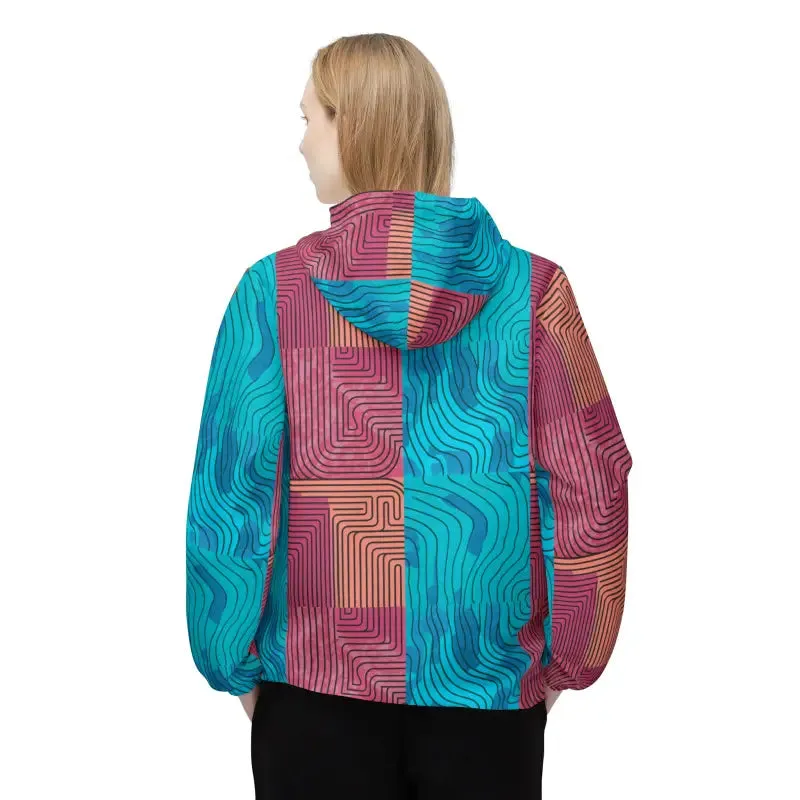 Stylish & Functional Red Abstract Lines Windbreaker