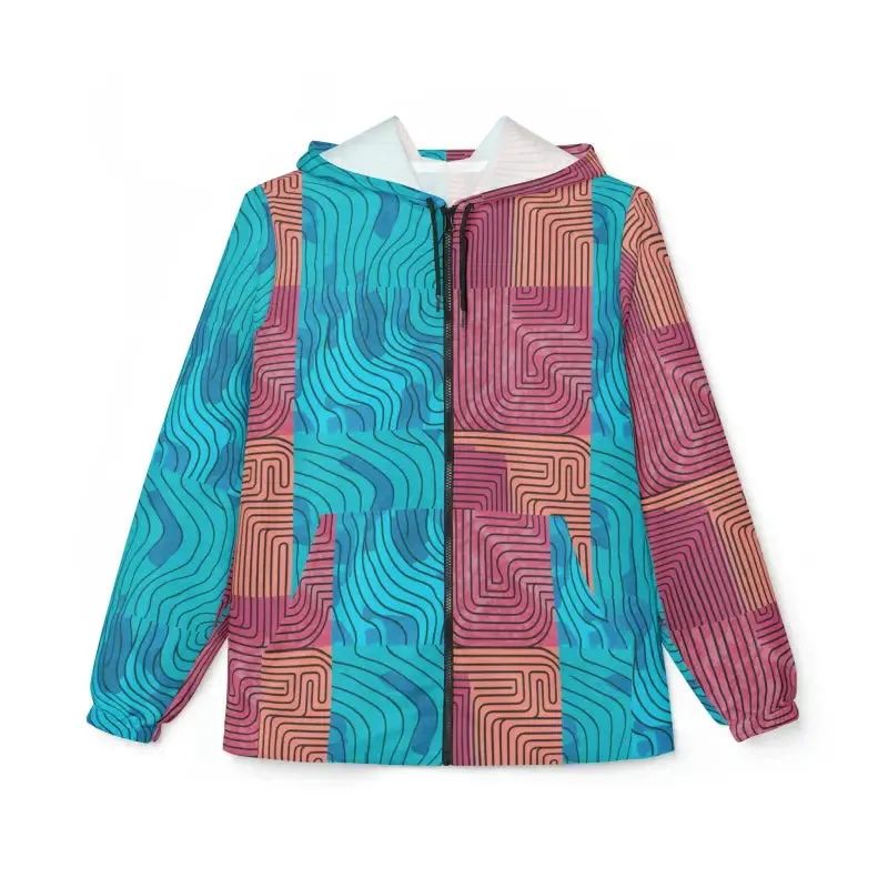 Stylish & Functional Red Abstract Lines Windbreaker