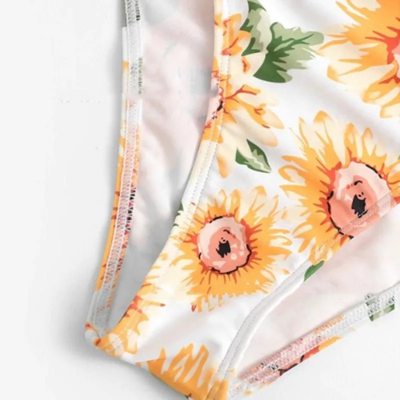 Sunflower Delight Ruffle Strap Printed Monokini