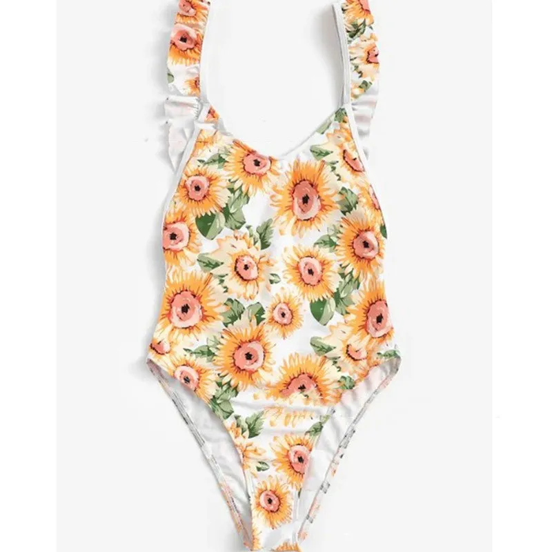 Sunflower Delight Ruffle Strap Printed Monokini