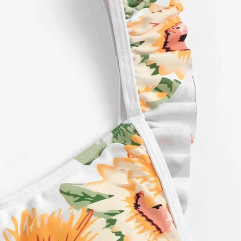 Sunflower Delight Ruffle Strap Printed Monokini