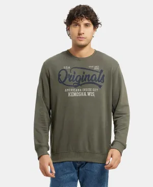 Super Combed Cotton Rich French Terry Printed Sweatshirt with Ribbed Cuffs - Deep Olive
