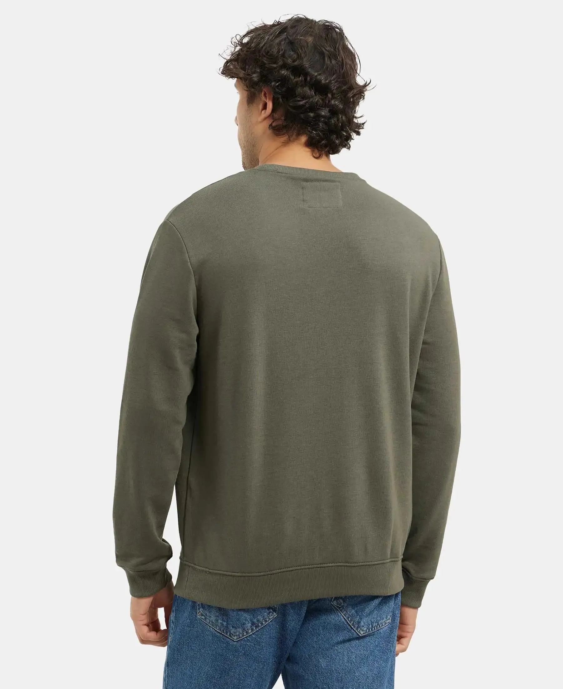 Super Combed Cotton Rich French Terry Printed Sweatshirt with Ribbed Cuffs - Deep Olive