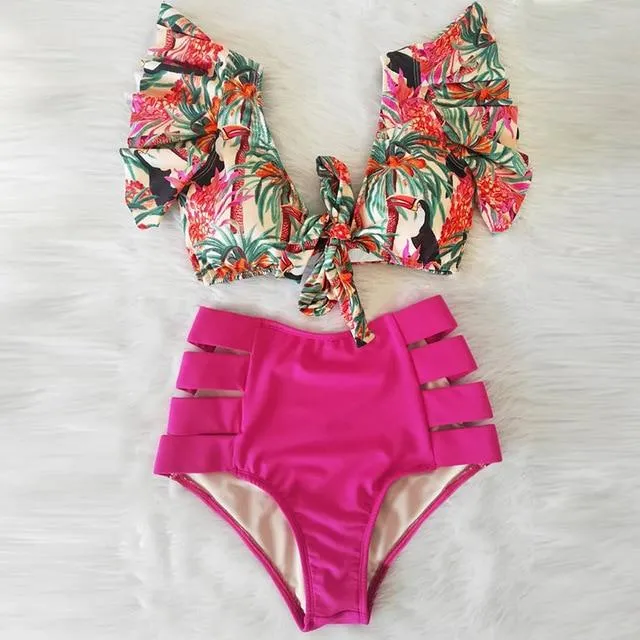 TABITHA Floral Ruffled Hem Bikini Set (Multiple prints)