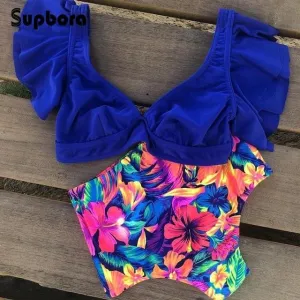 TABITHA Floral Ruffled Hem Bikini Set (Multiple prints)