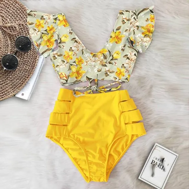 TABITHA Floral Ruffled Hem Bikini Set (Multiple prints)