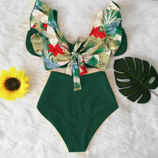 TABITHA Floral Ruffled Hem Bikini Set (Multiple prints)