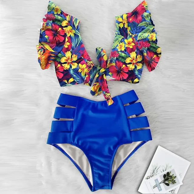 TABITHA Floral Ruffled Hem Bikini Set (Multiple prints)