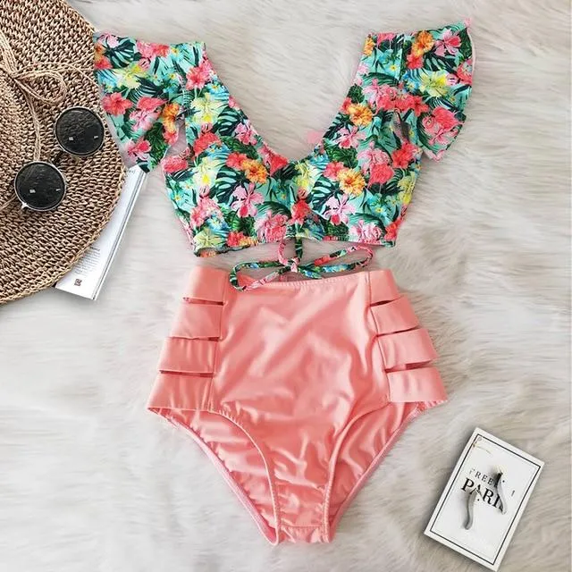 TABITHA Floral Ruffled Hem Bikini Set (Multiple prints)