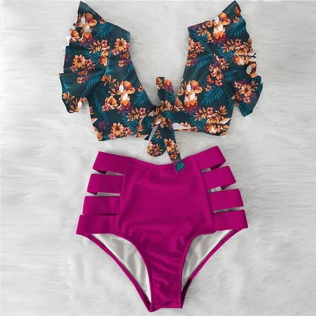 TABITHA Floral Ruffled Hem Bikini Set (Multiple prints)