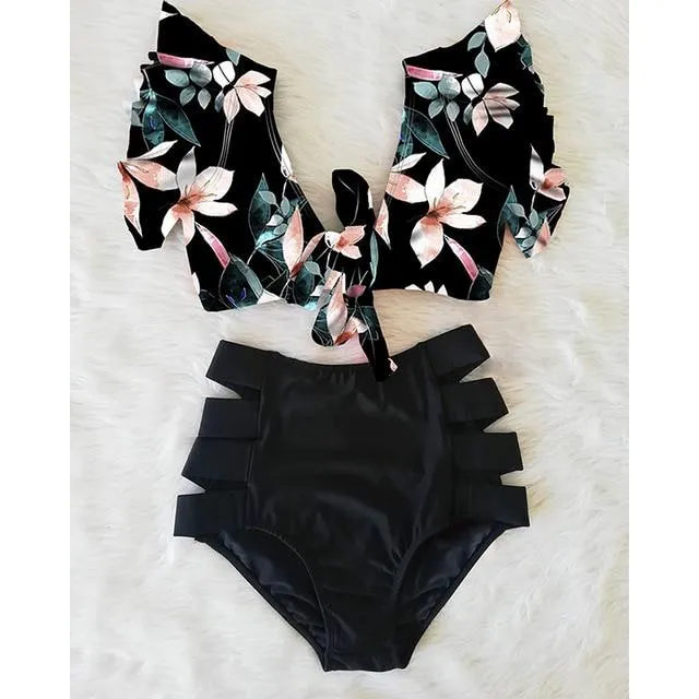 TABITHA Floral Ruffled Hem Bikini Set (Multiple prints)