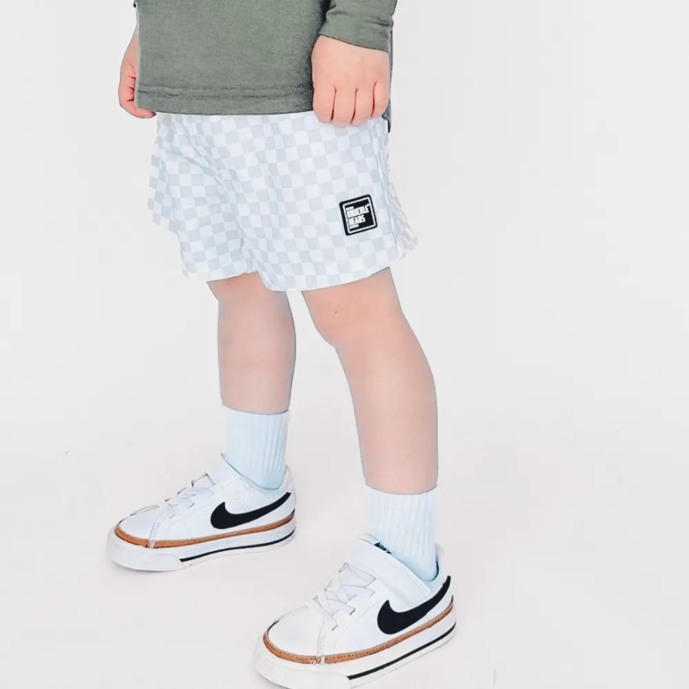 Tan and White Checks Swim Shorts