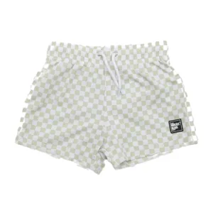 Tan and White Checks Swim Shorts