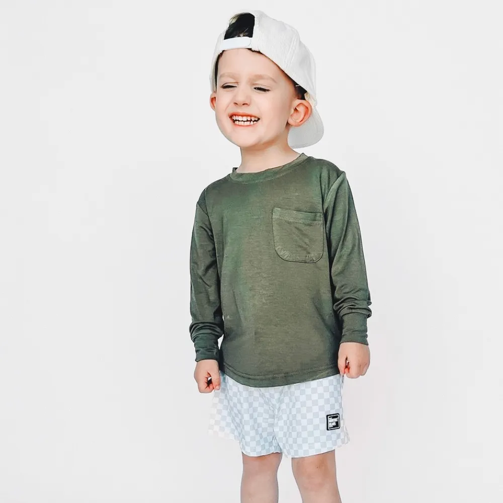 Tan and White Checks Swim Shorts
