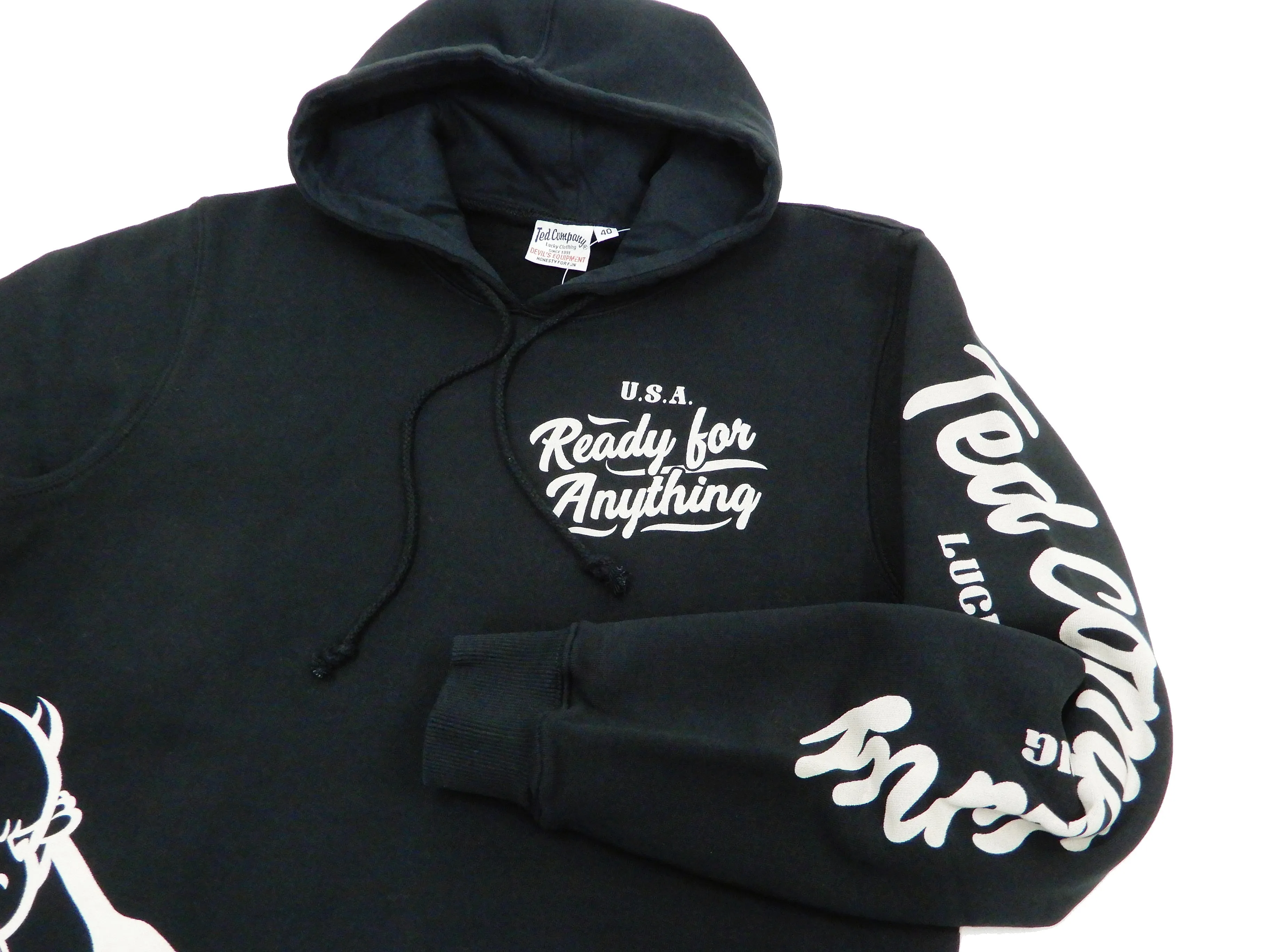 Tedman Pullover Hoodie Men's Lucky Devil Graphic Printed Hooded Sweatshirt TDPSP-101 Black