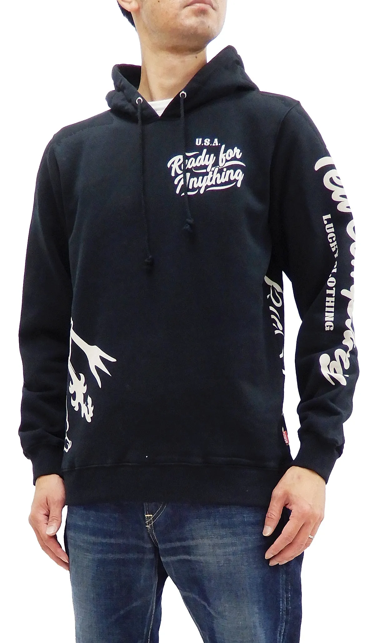 Tedman Pullover Hoodie Men's Lucky Devil Graphic Printed Hooded Sweatshirt TDPSP-101 Black