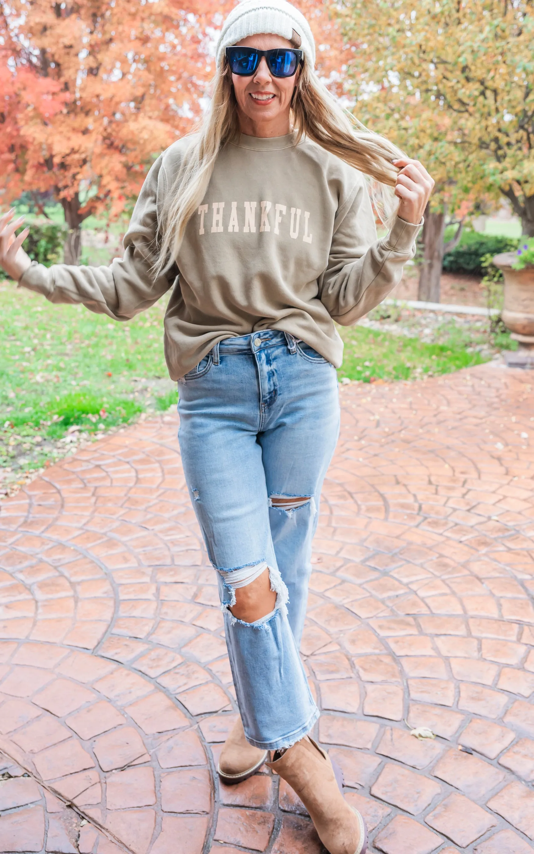 Thankful Pigment Dyed Graphic Sweatshirt - Sandstone*** - Final Sale