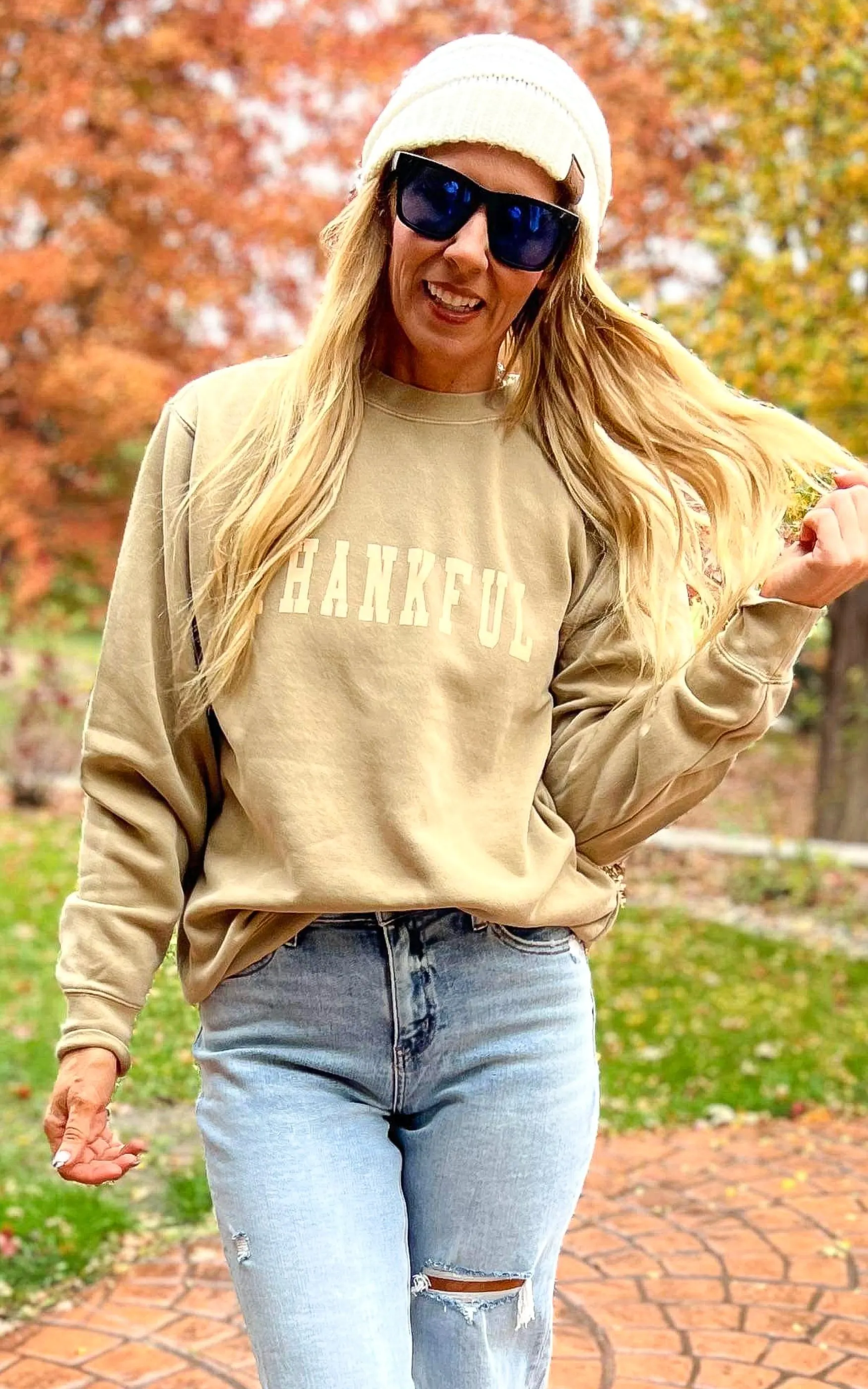 Thankful Pigment Dyed Graphic Sweatshirt - Sandstone*** - Final Sale