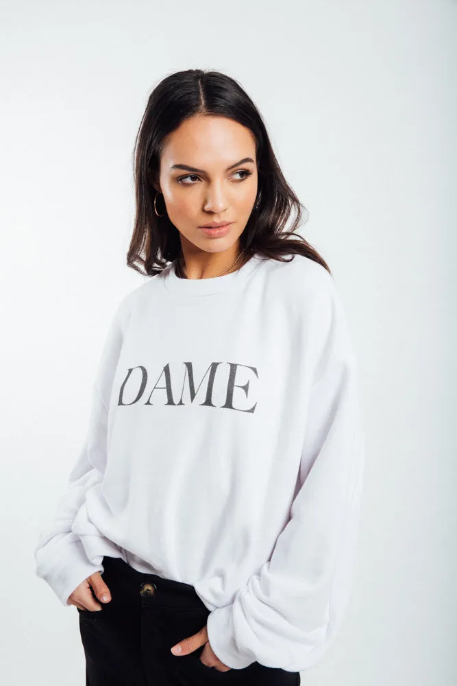 The "DAME" Graphic Oversized Sweatshirt-White