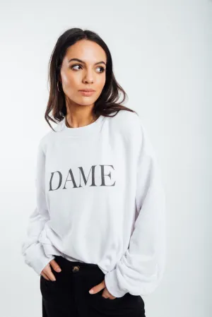 The "DAME" Graphic Oversized Sweatshirt-White