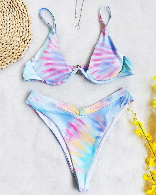 Tie Dyed Underwire High Waisted Bikini Sets