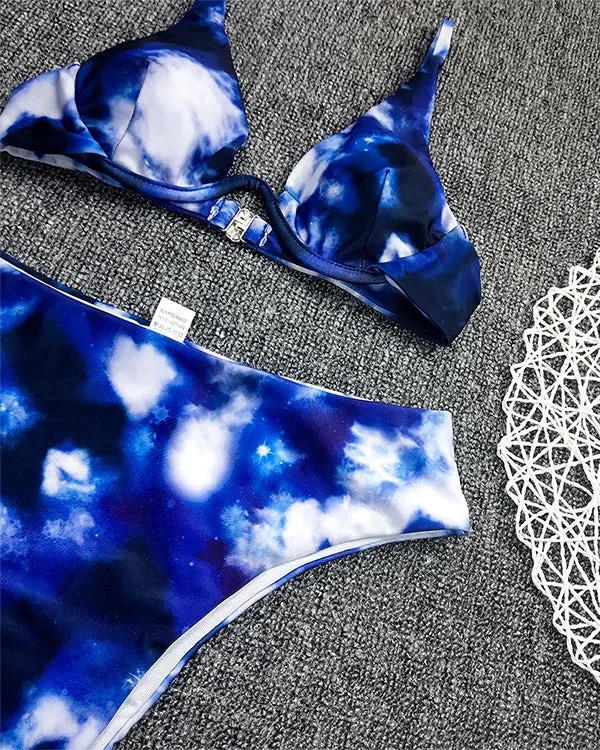 Tie Dyed Underwire High Waisted Bikini Sets