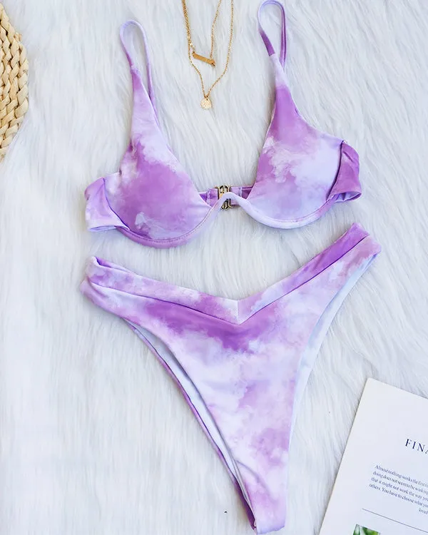 Tie Dyed Underwire High Waisted Bikini Sets