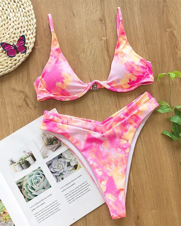 Tie Dyed Underwire High Waisted Bikini Sets