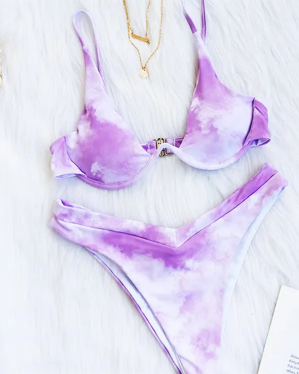 Tie Dyed Underwire High Waisted Bikini Sets