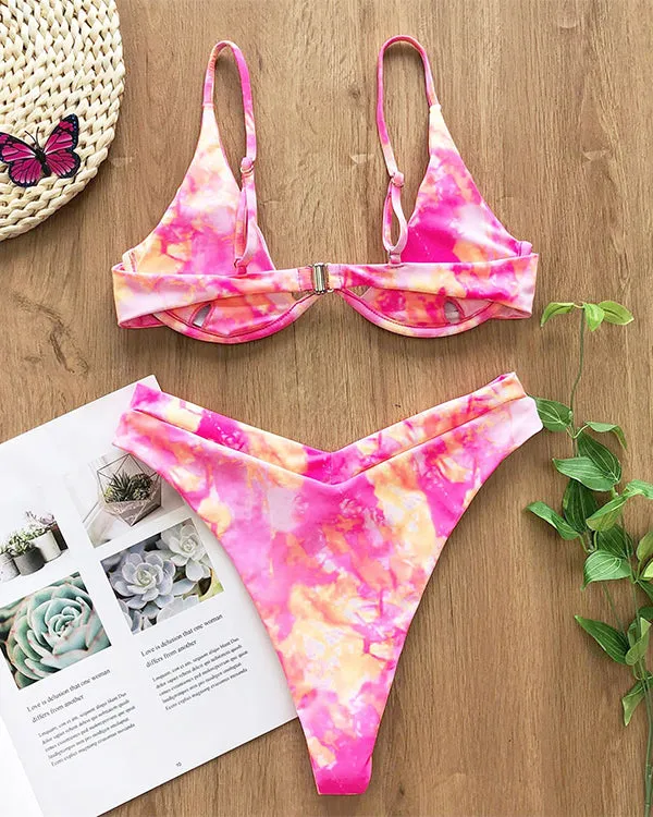 Tie Dyed Underwire High Waisted Bikini Sets