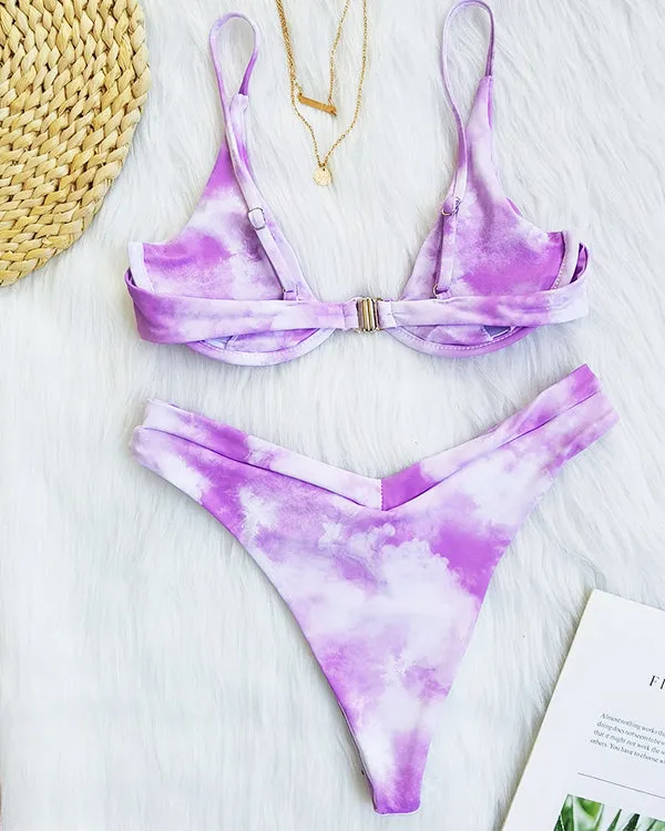 Tie Dyed Underwire High Waisted Bikini Sets