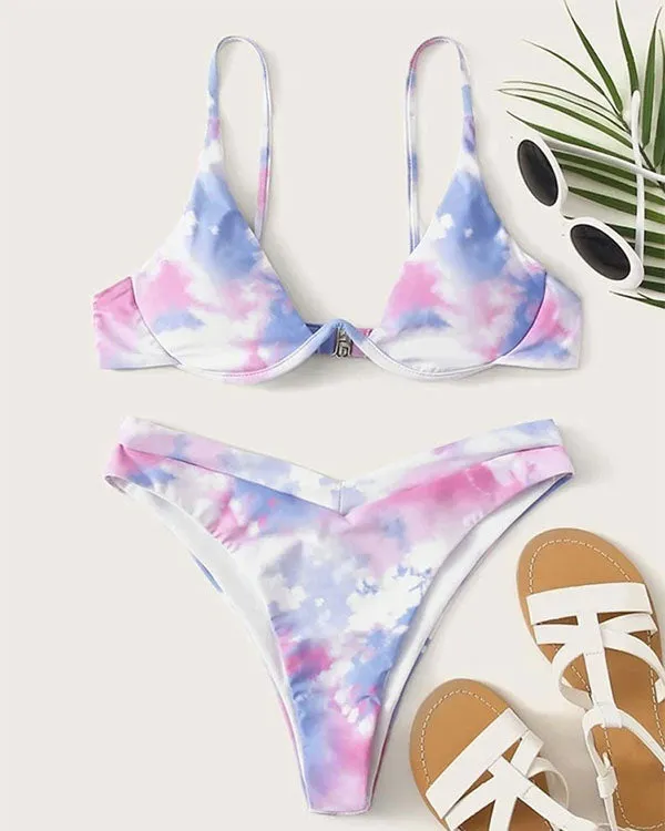 Tie Dyed Underwire High Waisted Bikini Sets