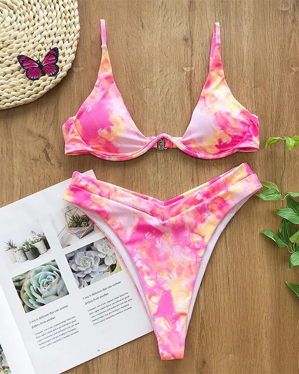 Tie Dyed Underwire High Waisted Bikini Sets