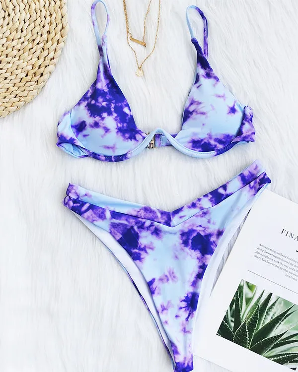 Tie Dyed Underwire High Waisted Bikini Sets