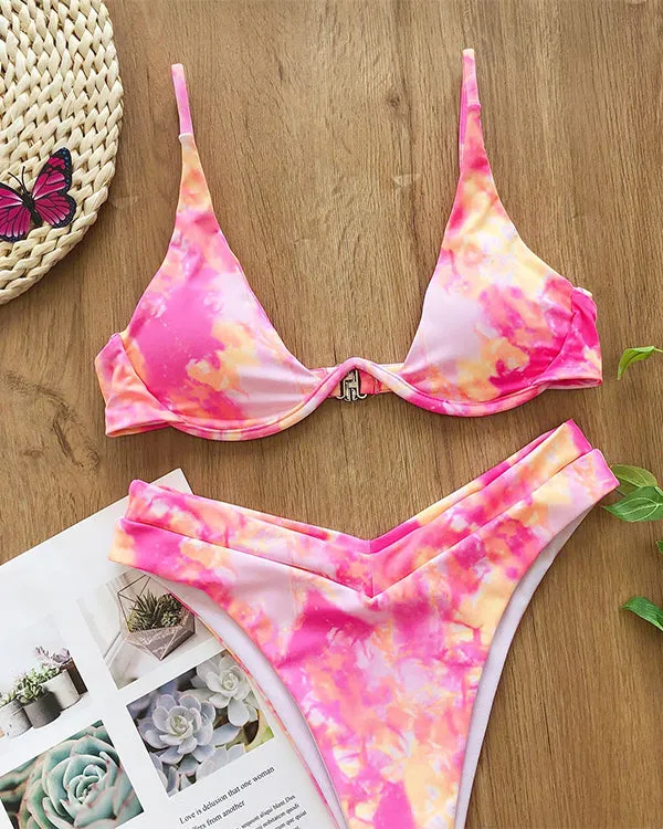 Tie Dyed Underwire High Waisted Bikini Sets