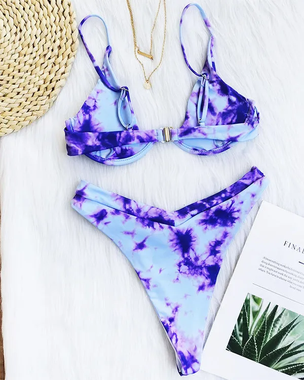 Tie Dyed Underwire High Waisted Bikini Sets